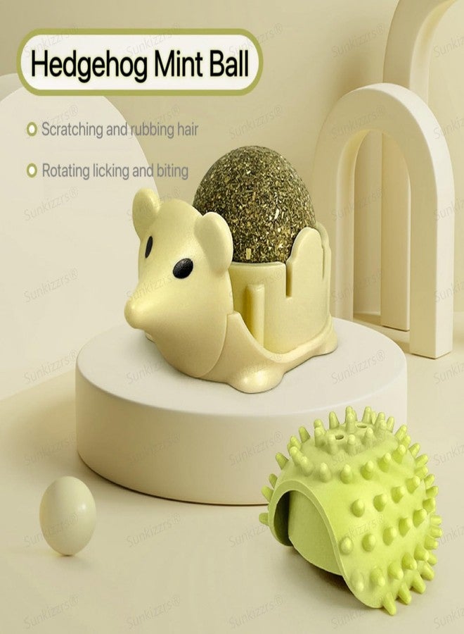 Sunkizzrs® Catnip Toy - Scratching & Rubbing Mint Balls(1 Pcs) Cats Rotatable Edible Mint Natural Healthy Teeth Cleaning Chew Claw Toy for Cat/Kitten (Green Hedgehog) - Image 5